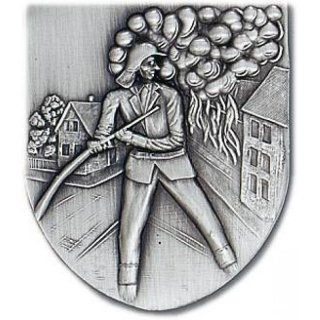 Wappen 75x65mm geprgt Feuerwehr Spritzenmann
