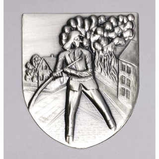 Zinn-Wappen Feuerwehr Spritzenmann